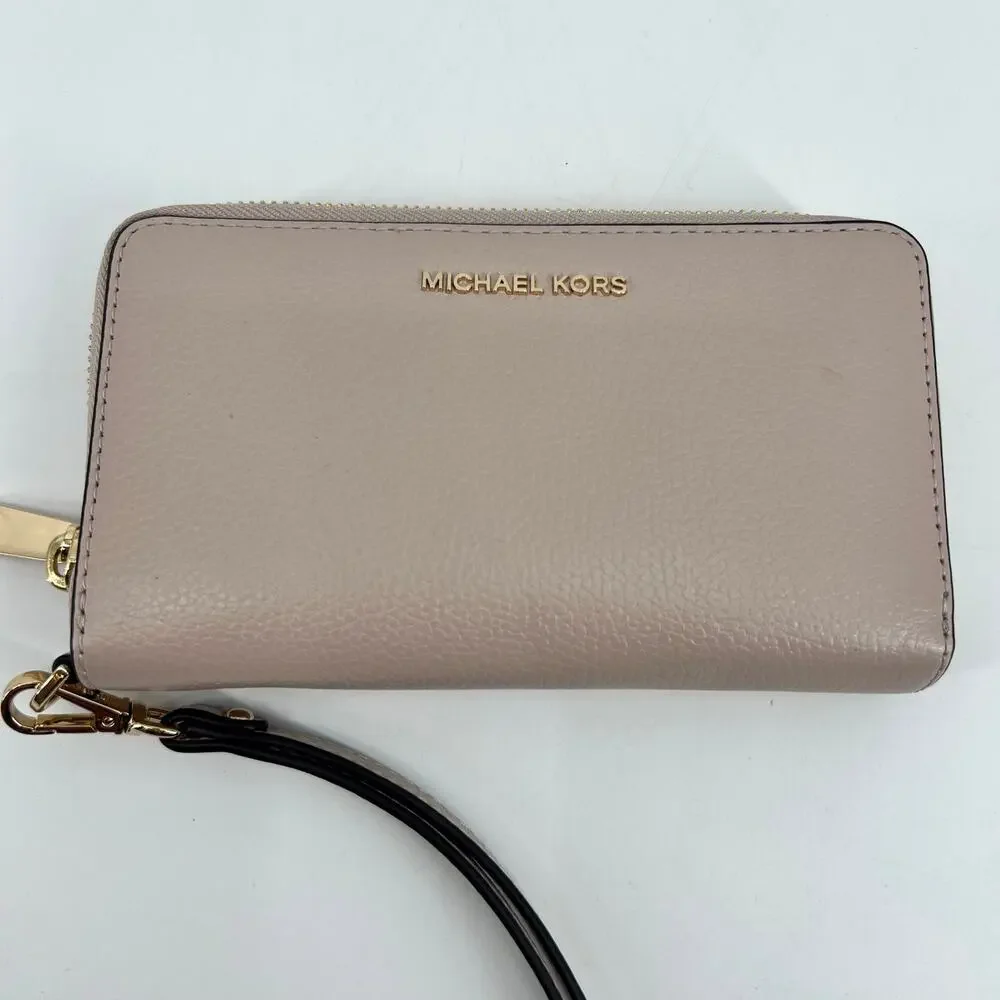 Michael Kors Jade Light Pink Smooth Leather Shoulder Bag & wallet gold hardware